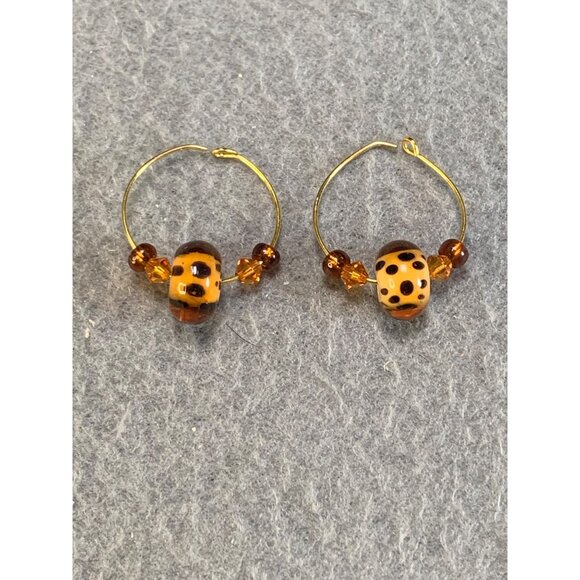 Lampwork Glass Tiger Bead Necklace & Earring Set with Gold Tone Finish Adjustabl - Picture 4 of 12